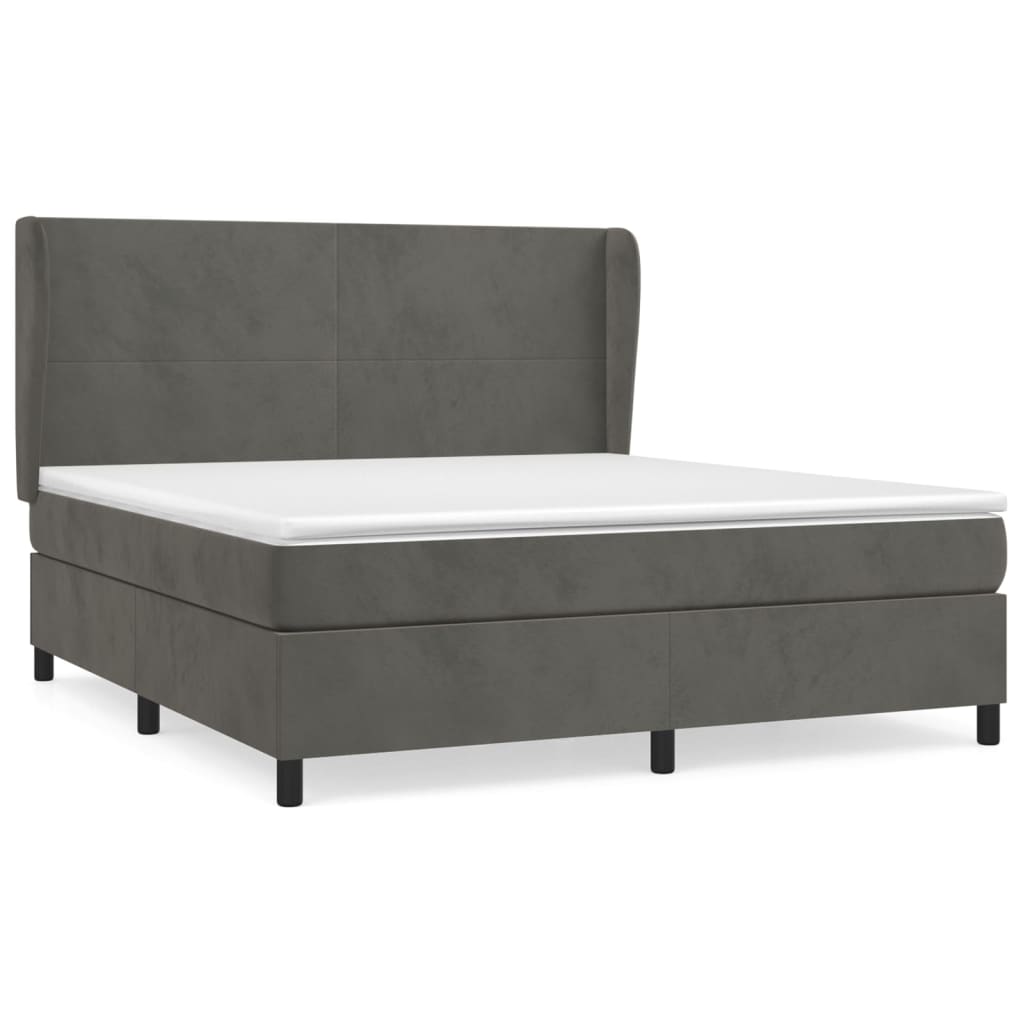 Κρεβάτι Boxspring με Στρώμα Σκούρο Γκρι 180x200 εκ. Βελούδινο