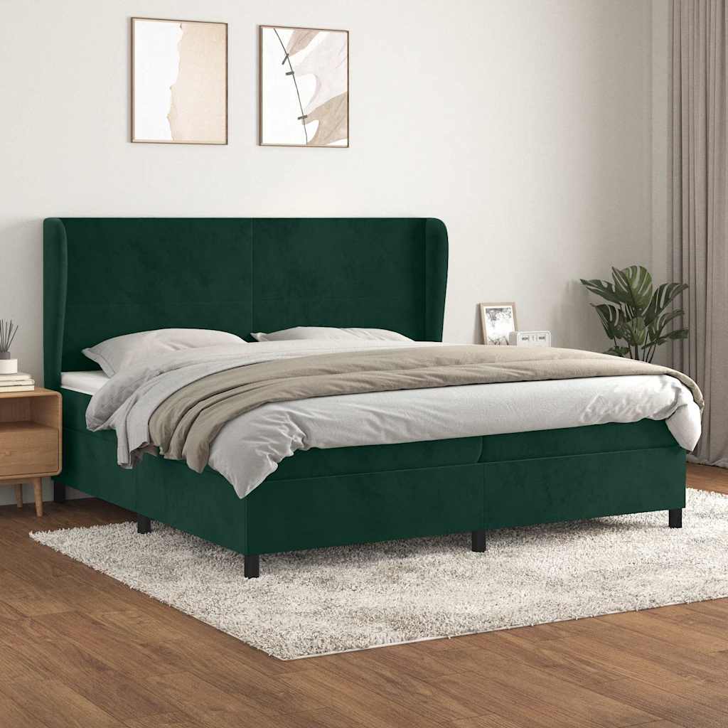 Κρεβάτι Boxspring με Στρώμα Σκούρο Πράσινο 200x200εκ. Βελούδινο - Pakobazaar