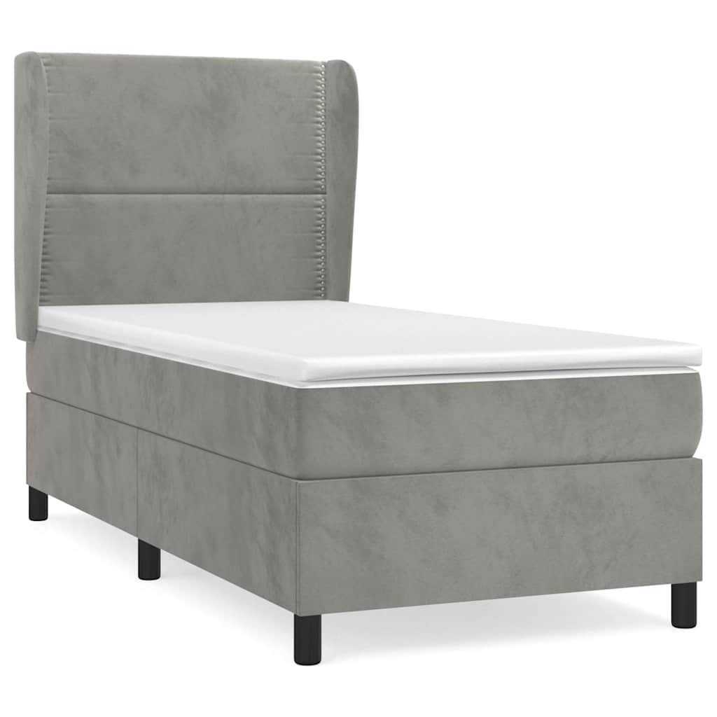 Κρεβάτι Boxspring με Στρώμα Ανοιχτό Γκρι 90x190 εκ. Βελούδινο - Pakobazaar