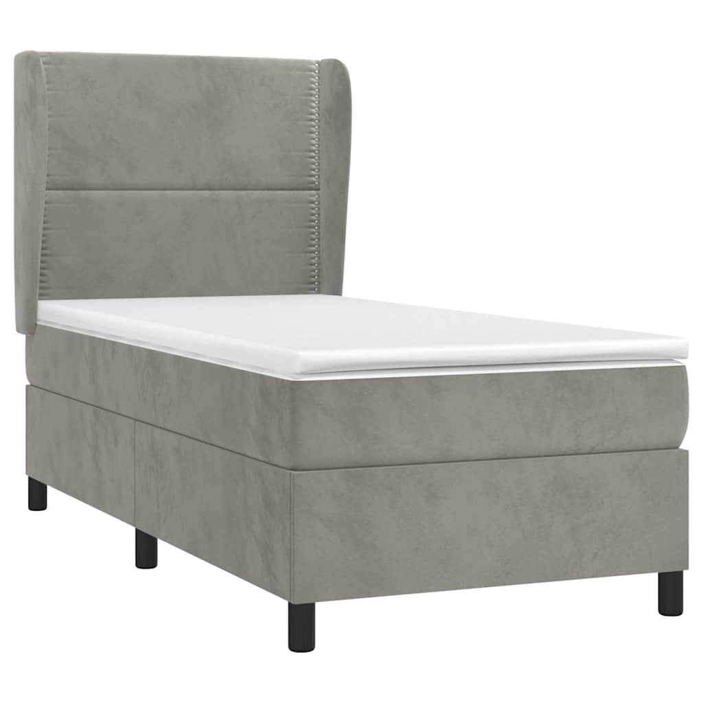 Κρεβάτι Boxspring με Στρώμα Ανοιχτό Γκρι 90x190 εκ. Βελούδινο - Pakobazaar