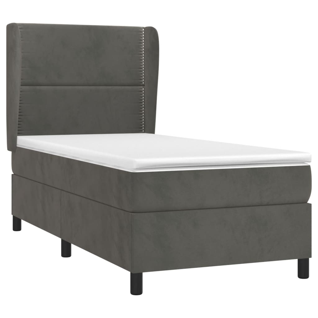 Κρεβάτι Boxspring με Στρώμα Σκούρο Γκρι 90x190 εκ. Βελούδινο