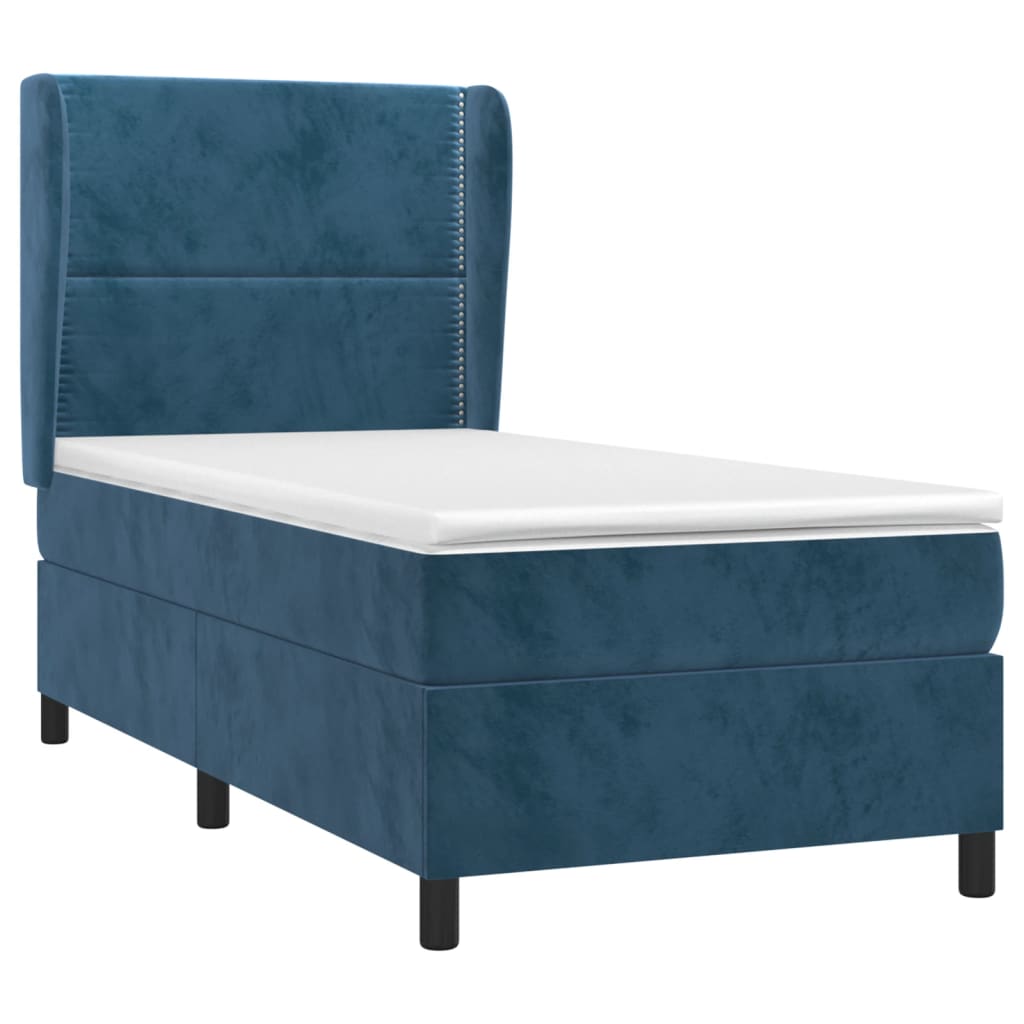 Κρεβάτι Boxspring με Στρώμα Σκούρο Μπλε 90x190 εκ. Βελούδινο