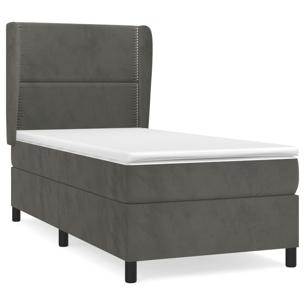 Κρεβάτι Boxspring με Στρώμα Σκούρο Γκρι 100x200 εκ. Βελούδινο