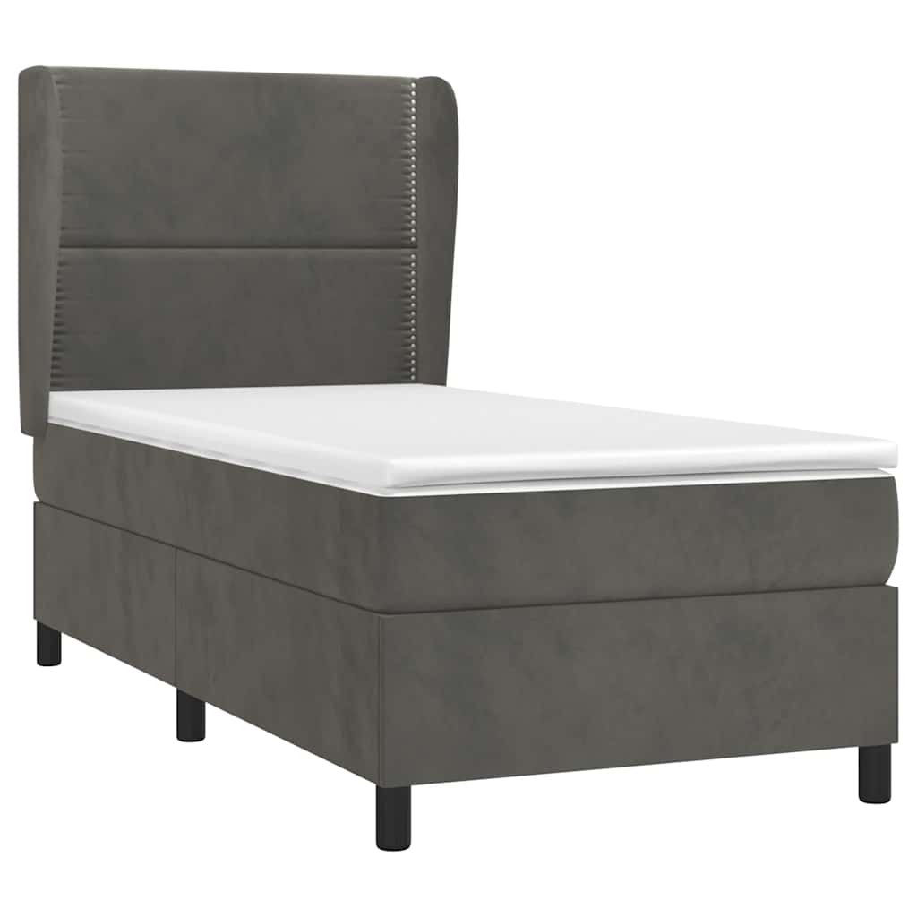 Κρεβάτι Boxspring με Στρώμα Σκούρο Γκρι 100x200 εκ. Βελούδινο