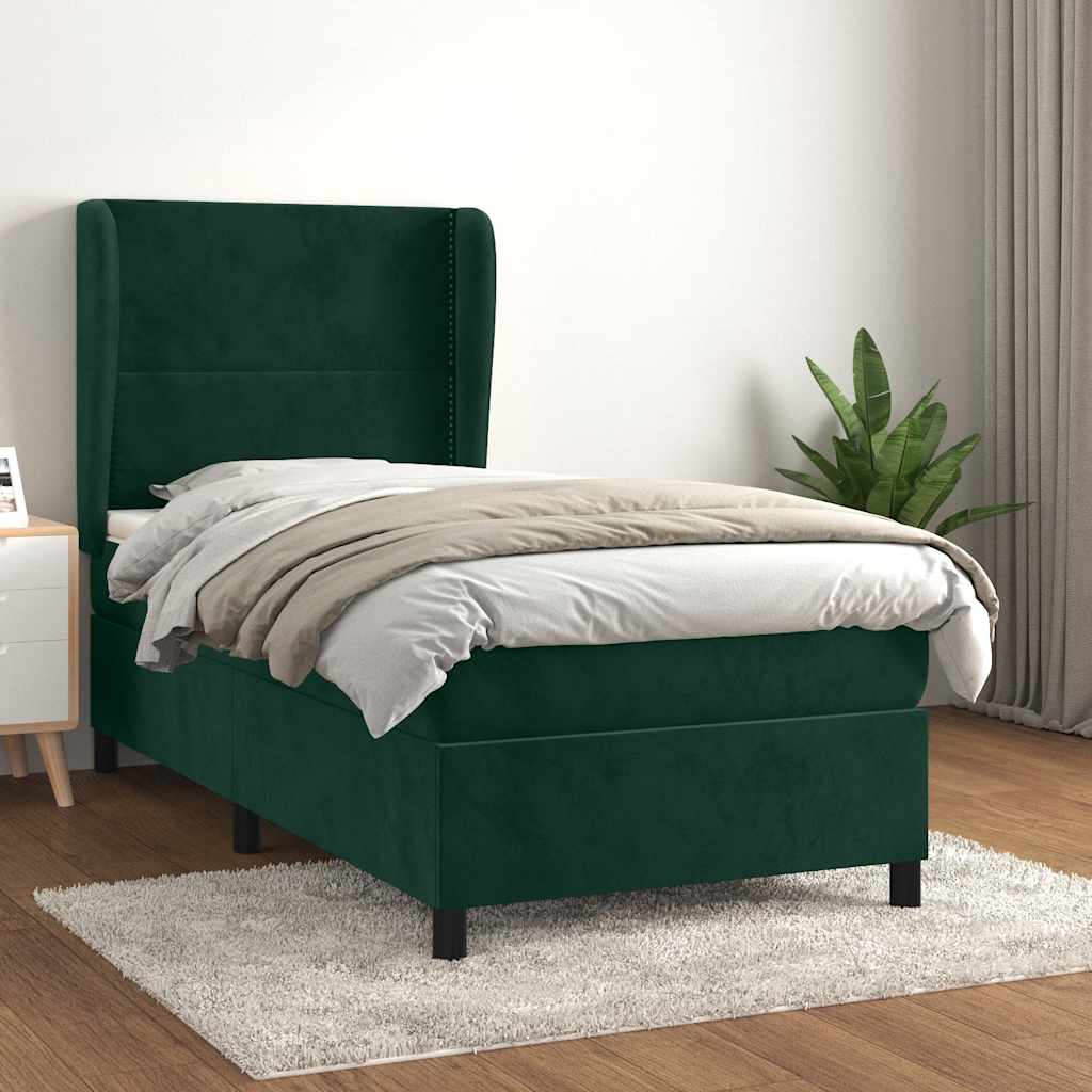 Κρεβάτι Boxspring με Στρώμα Σκούρο Πράσινο 100x200εκ. Βελούδινο
