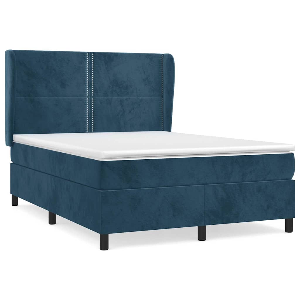 Κρεβάτι Boxspring με Στρώμα Σκούρο Μπλε 140x190 εκ. Βελούδινο