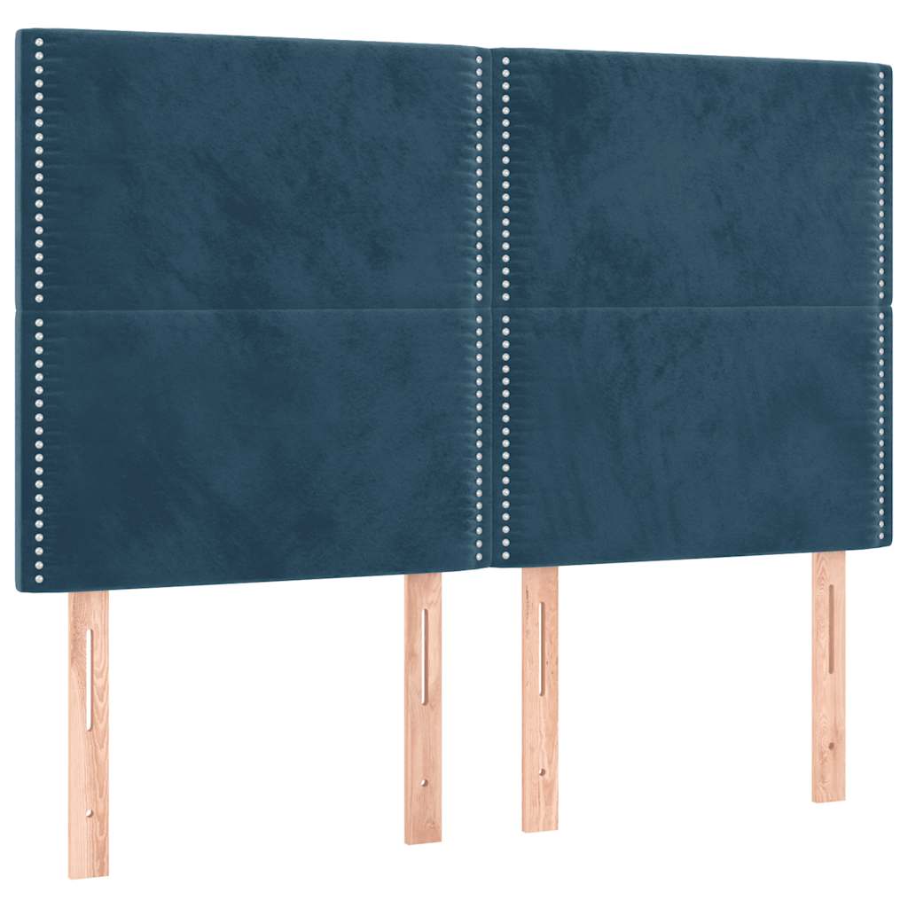 Κρεβάτι Boxspring με Στρώμα Σκούρο Μπλε 140x190 εκ. Βελούδινο
