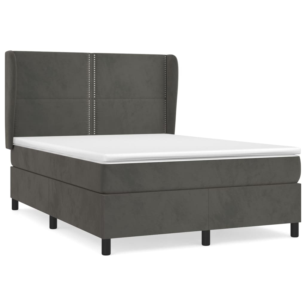 Κρεβάτι Boxspring με Στρώμα Σκούρο Γκρι 140x200 εκ. Βελούδινο