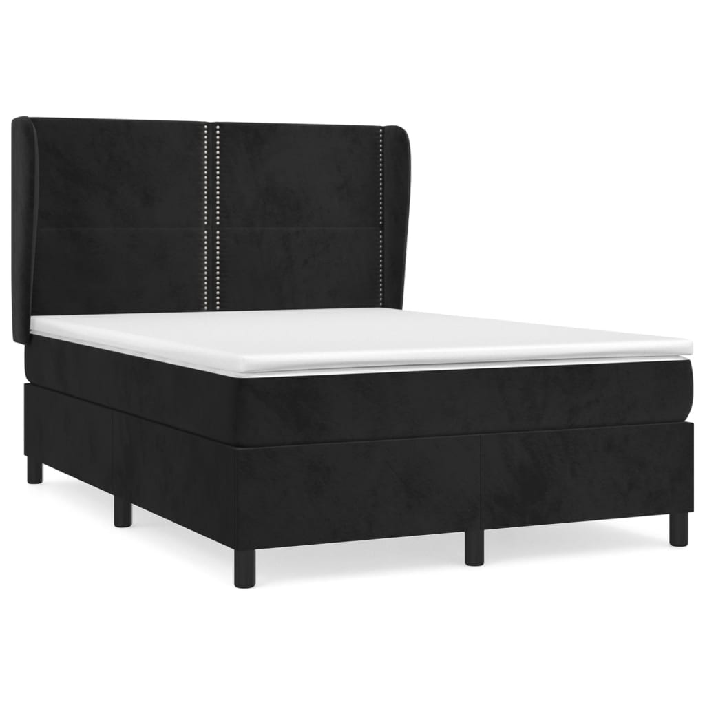 Κρεβάτι Boxspring με Στρώμα Μαύρο 140x200 εκ. Βελούδινο