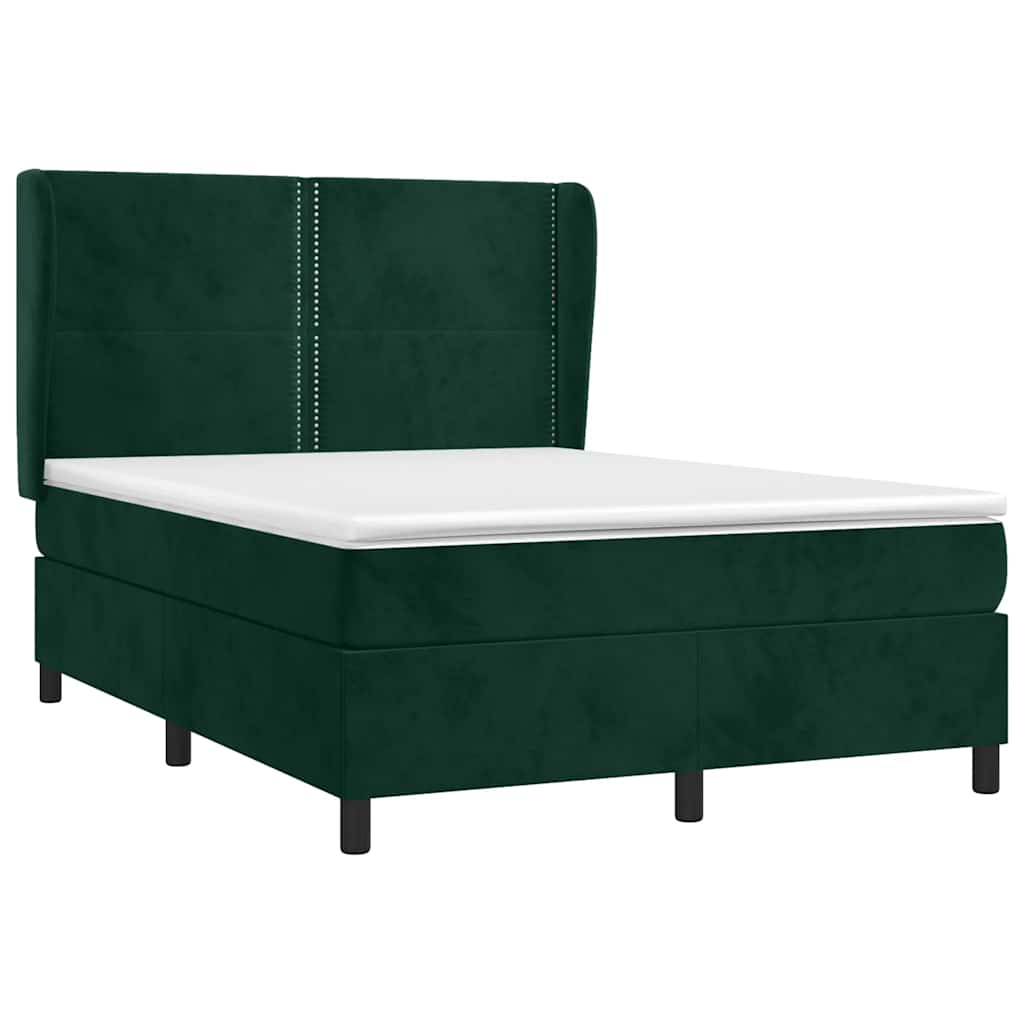 Κρεβάτι Boxspring με Στρώμα Σκούρο Πράσινο 140x200εκ. Βελούδινο - Pakobazaar