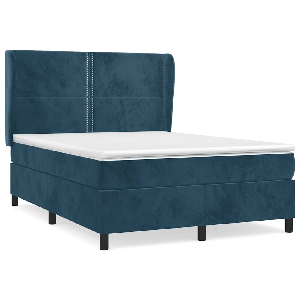 Κρεβάτι Boxspring με Στρώμα Σκούρο Μπλε 140x200 εκ. Βελούδινο - Pakobazaar