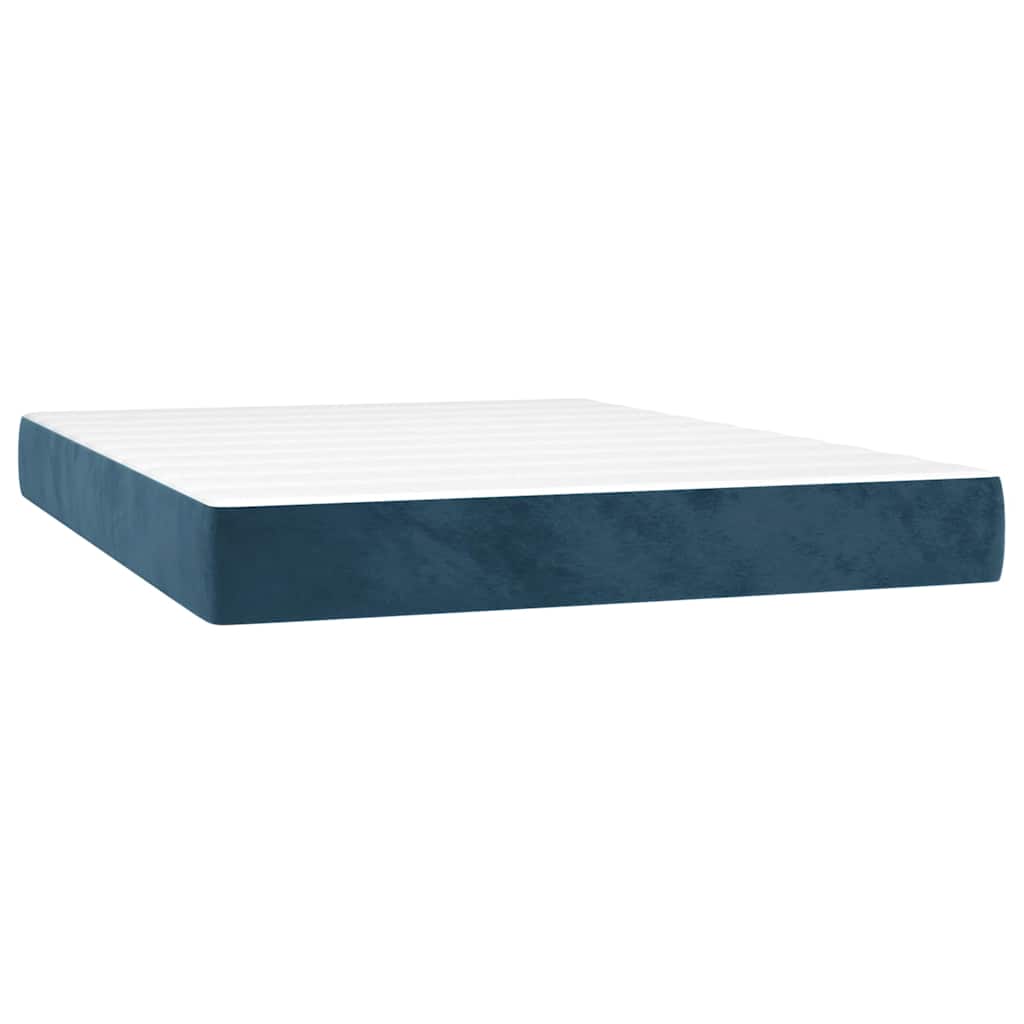 Κρεβάτι Boxspring με Στρώμα Σκούρο Μπλε 140x200 εκ. Βελούδινο - Pakobazaar