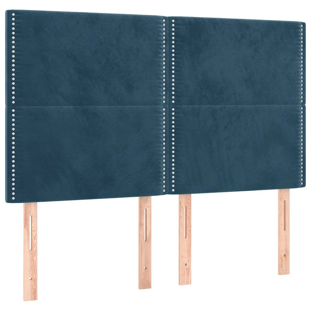 Κρεβάτι Boxspring με Στρώμα Σκούρο Μπλε 140x200 εκ. Βελούδινο - Pakobazaar