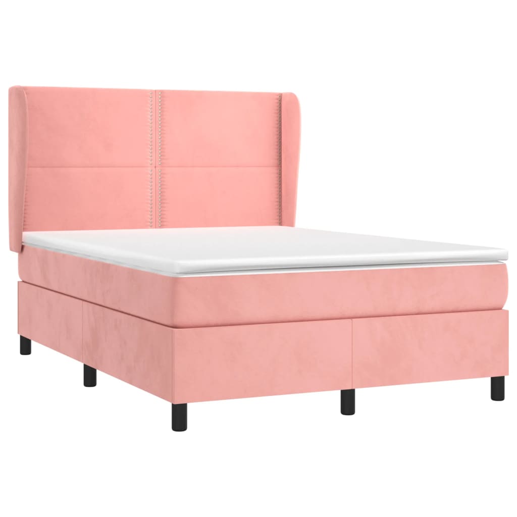 Κρεβάτι Boxspring με Στρώμα Ροζ 140x200 εκ. Βελούδινο