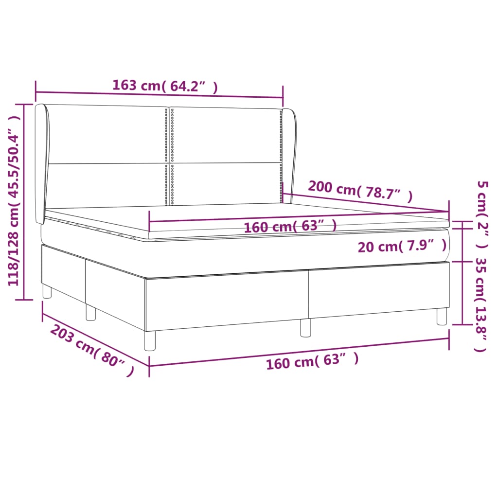 Κρεβάτι Boxspring με Στρώμα Σκούρο Γκρι 160x200 εκ. Βελούδινο