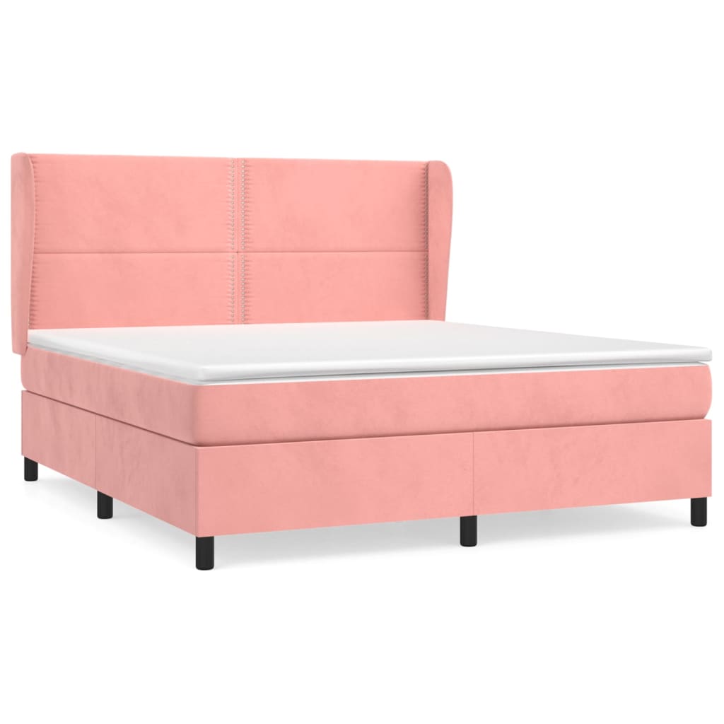 Κρεβάτι Boxspring με Στρώμα Ροζ 160x200 εκ. Βελούδινο