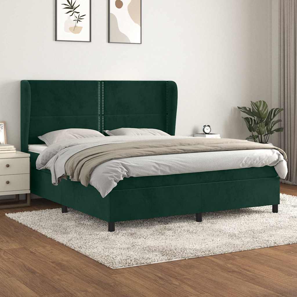 Κρεβάτι Boxspring με Στρώμα Σκούρο Πράσινο 180x200εκ. Βελούδινο