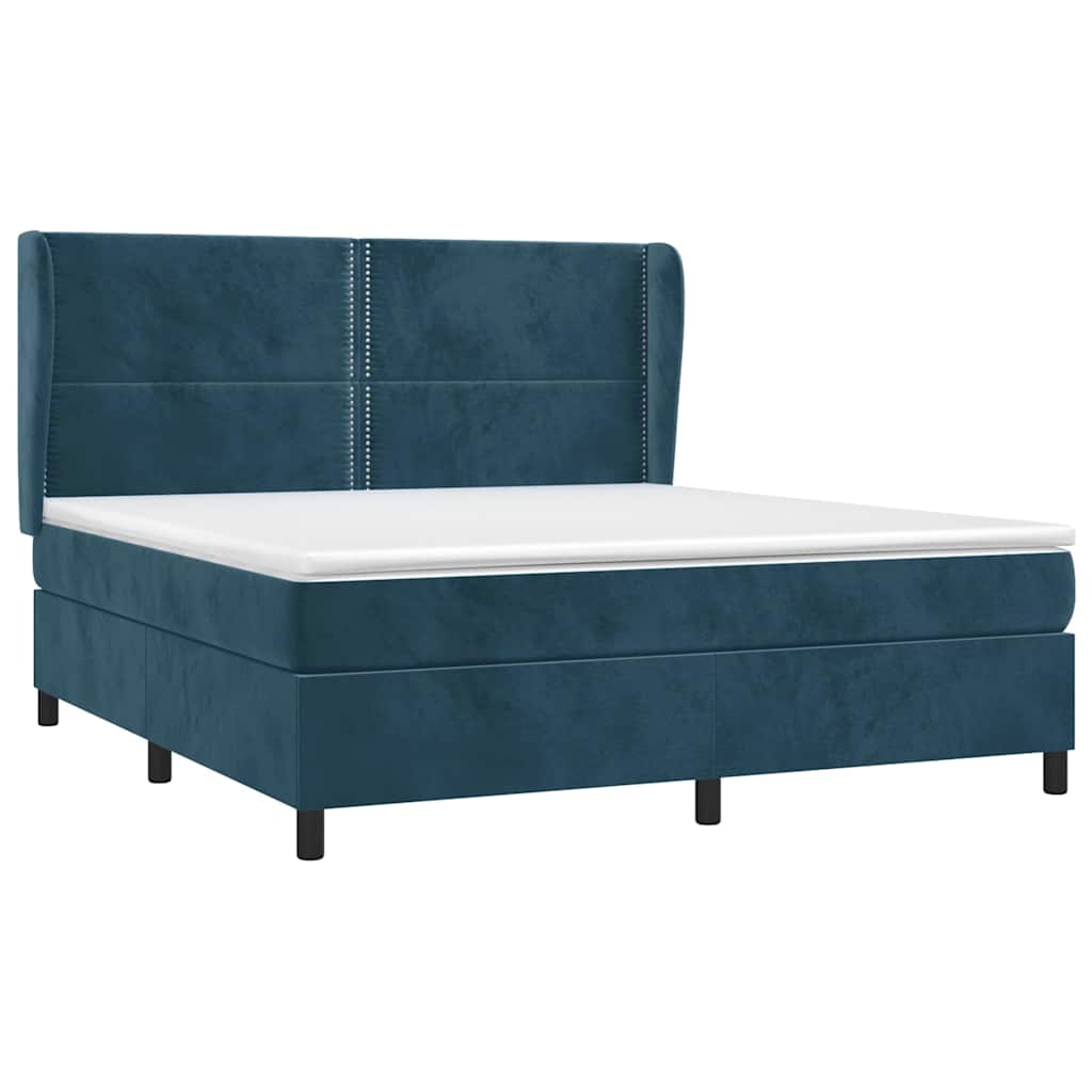 Κρεβάτι Boxspring με Στρώμα Σκούρο Μπλε 180x200 εκ. Βελούδινο