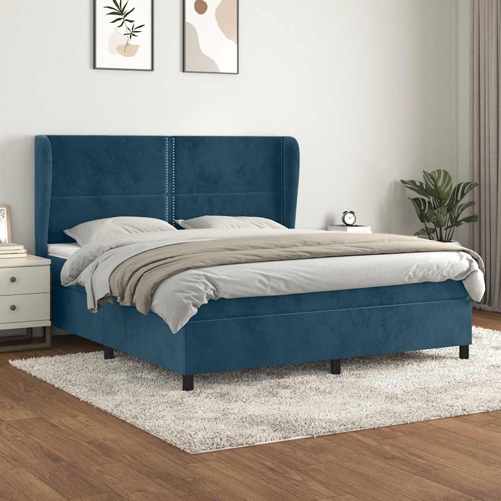 Κρεβάτι Boxspring με Στρώμα Σκούρο Μπλε 180x200 εκ. Βελούδινο