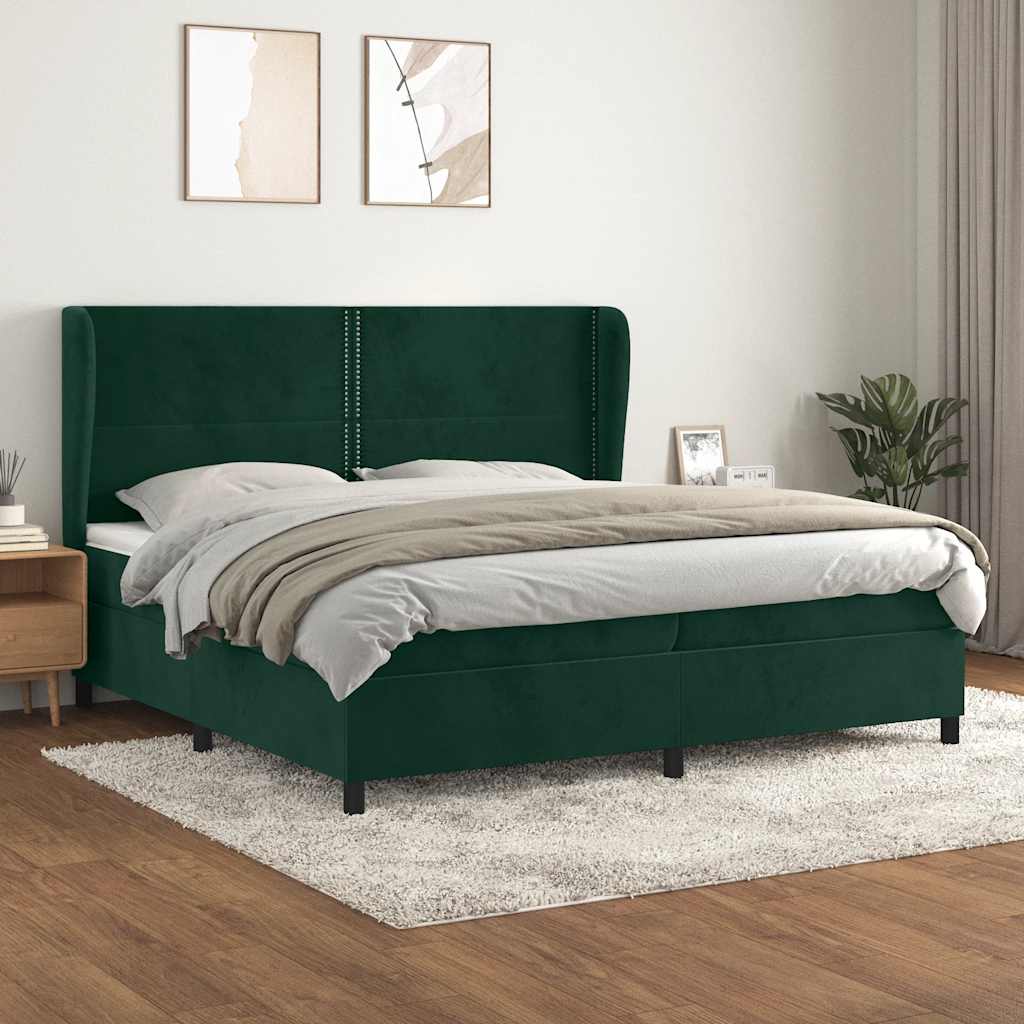 Κρεβάτι Boxspring με Στρώμα Σκούρο Πράσινο 200x200εκ. Βελούδινο - Pakobazaar