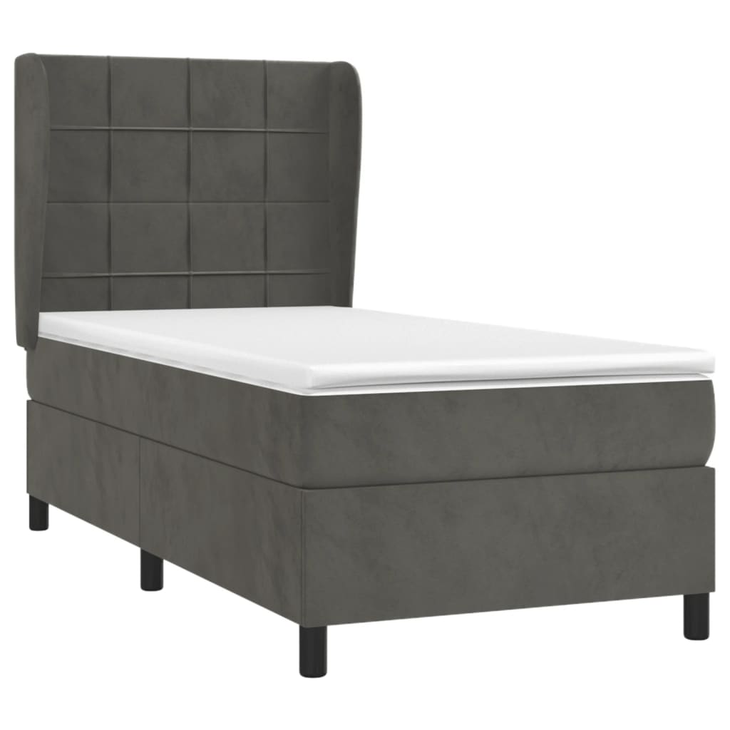 Κρεβάτι Boxspring με Στρώμα Σκούρο Γκρι 80x200 εκ. Βελούδινο