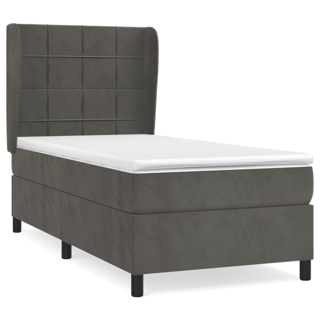Κρεβάτι Boxspring με Στρώμα Σκούρο Γκρι 90x190 εκ. Βελούδινο