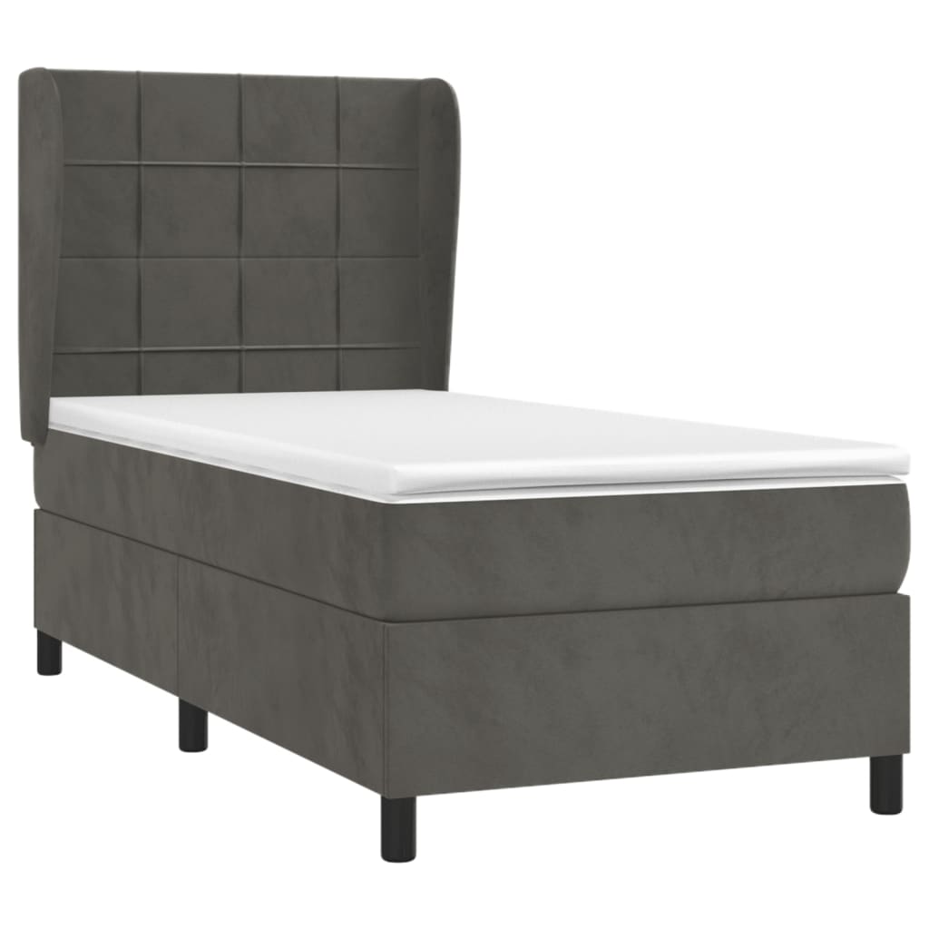 Κρεβάτι Boxspring με Στρώμα Σκούρο Γκρι 90x190 εκ. Βελούδινο