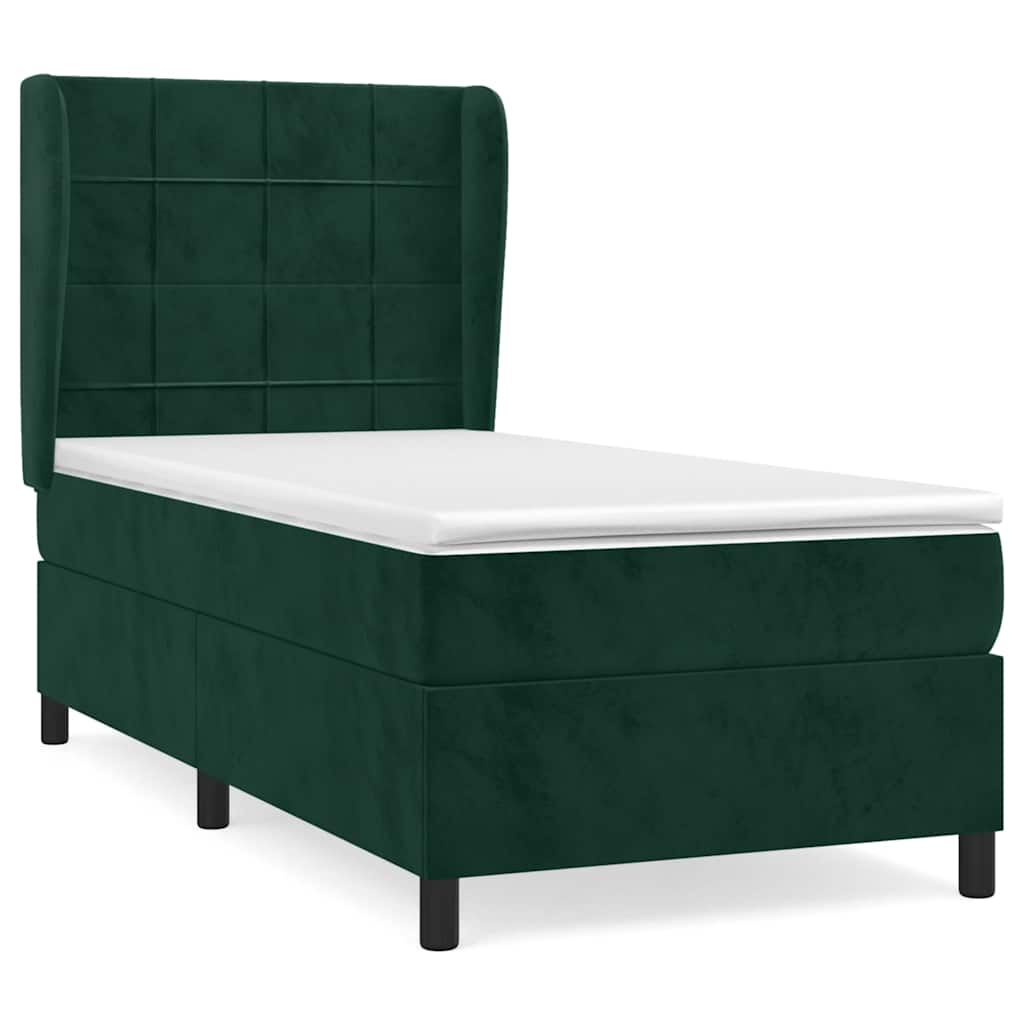 Κρεβάτι Boxspring με Στρώμα Σκούρο Πράσινο 90x200 εκ. Βελούδινο