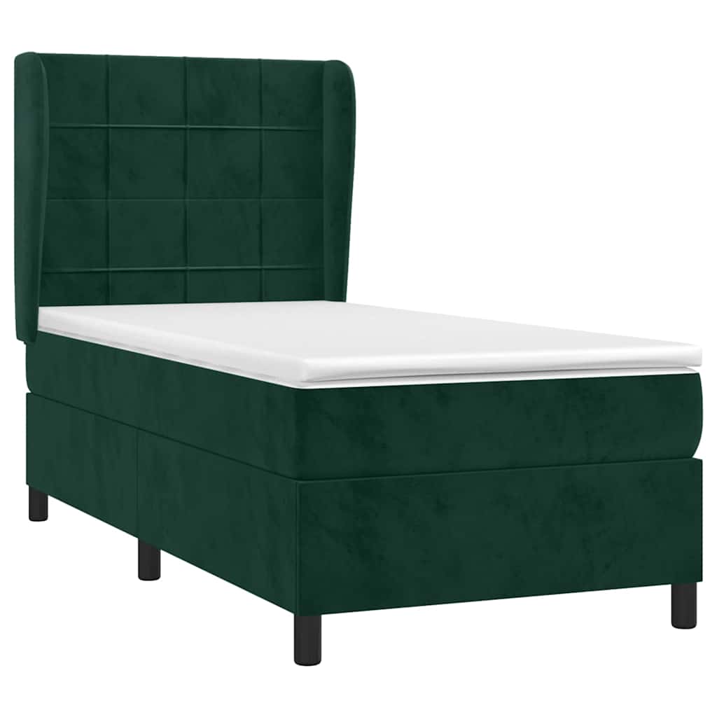Κρεβάτι Boxspring με Στρώμα Σκούρο Πράσινο 90x200 εκ. Βελούδινο