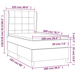Κρεβάτι Boxspring με Στρώμα Σκούρο Γκρι 100x200 εκ. Βελούδινο