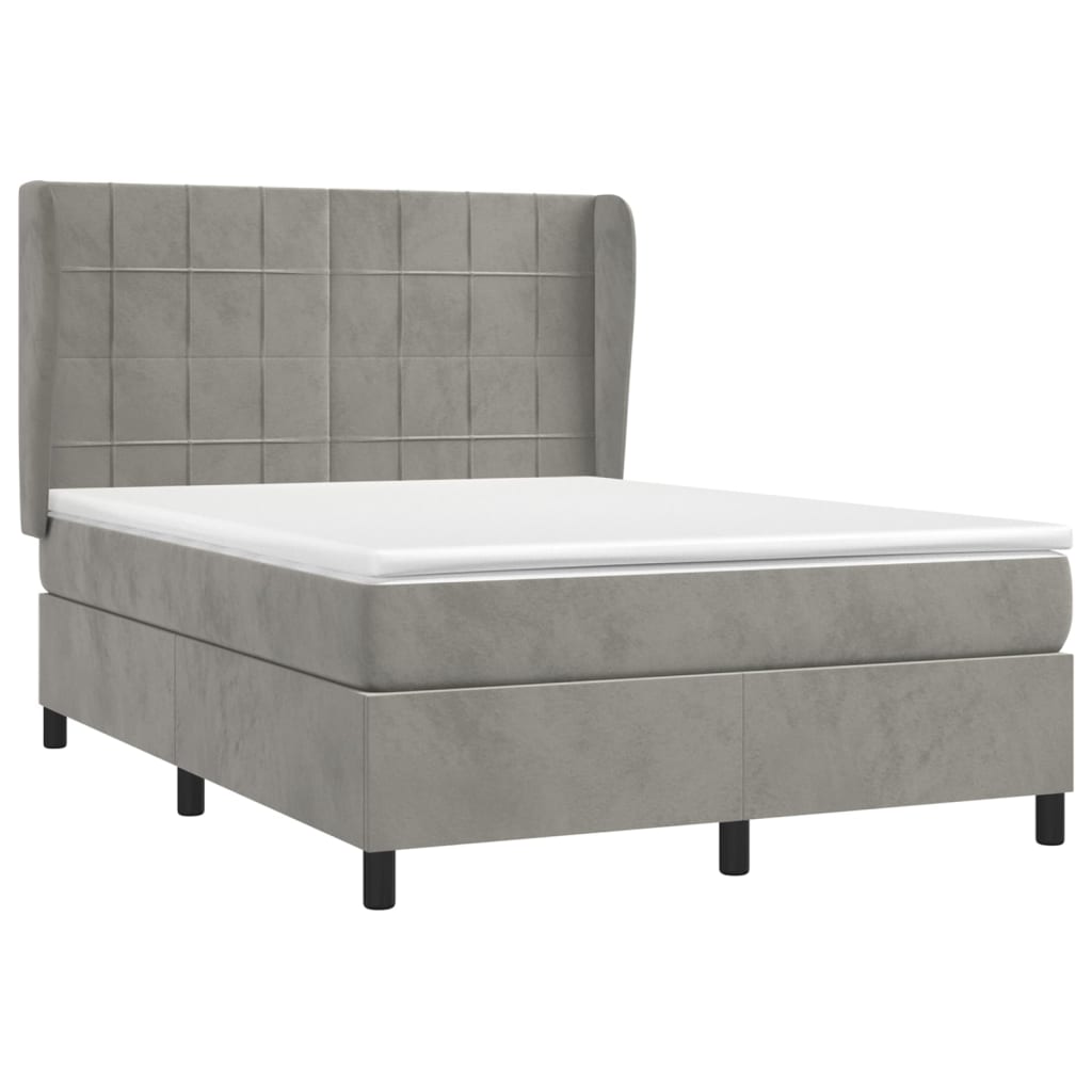 Κρεβάτι Boxspring με Στρώμα Ανοιχτό Γκρι 140x190 εκ. Βελούδινο
