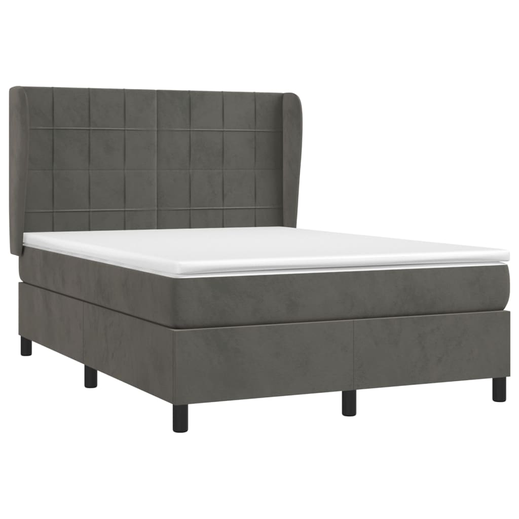 Κρεβάτι Boxspring με Στρώμα Σκούρο Γκρι 140x190 εκ. Βελούδινο - Pakobazaar