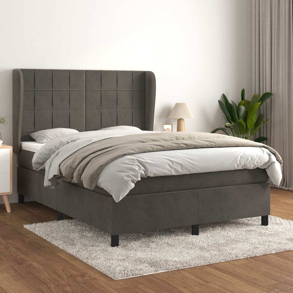 Κρεβάτι Boxspring με Στρώμα Σκούρο Γκρι 140x190 εκ. Βελούδινο - Pakobazaar