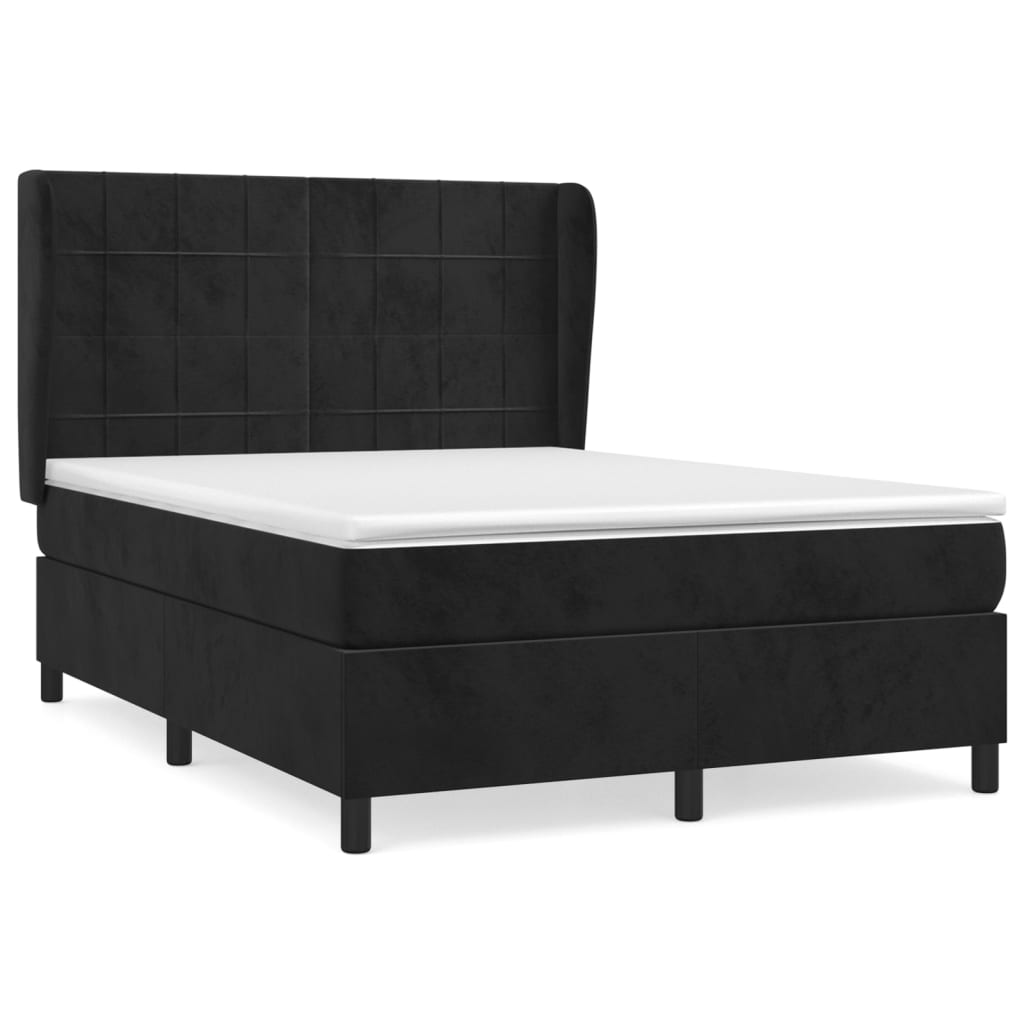 Κρεβάτι Boxspring με Στρώμα Μαύρο 140x190 εκ. Βελούδινο