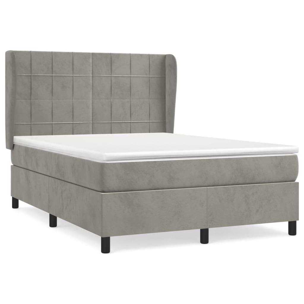 Κρεβάτι Boxspring με Στρώμα Ανοιχτό Γκρι 140x200 εκ. Βελούδινο