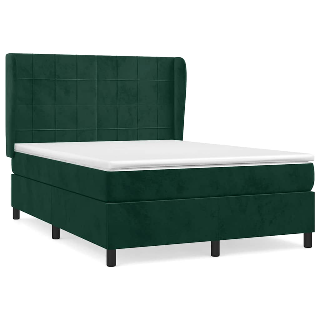 Κρεβάτι Boxspring με Στρώμα Σκούρο Πράσινο 140x200εκ. Βελούδινο
