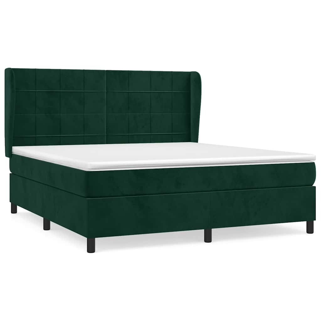 Κρεβάτι Boxspring με Στρώμα Σκούρο Πράσινο 160x200εκ. Βελούδινο
