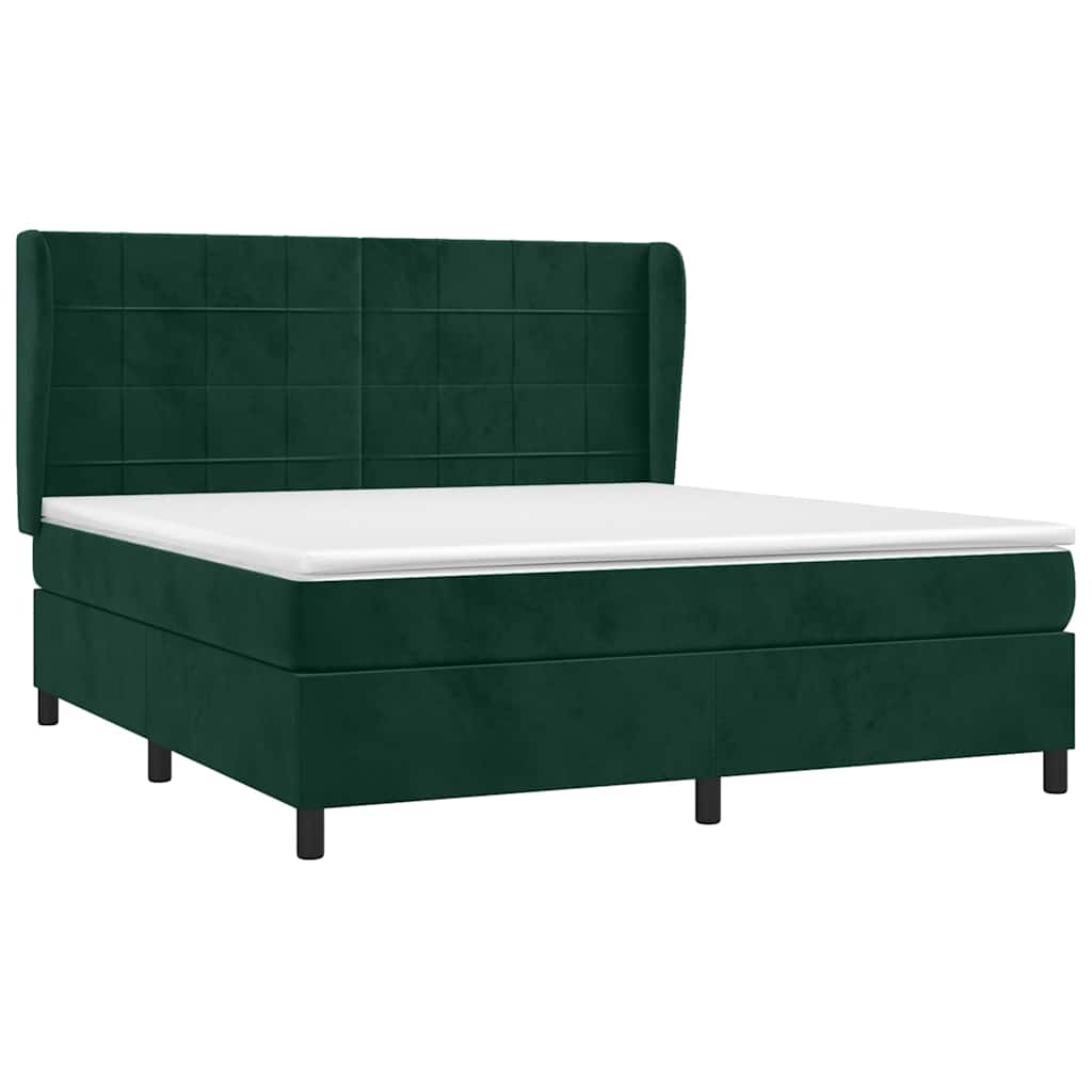 Κρεβάτι Boxspring με Στρώμα Σκούρο Πράσινο 160x200εκ. Βελούδινο