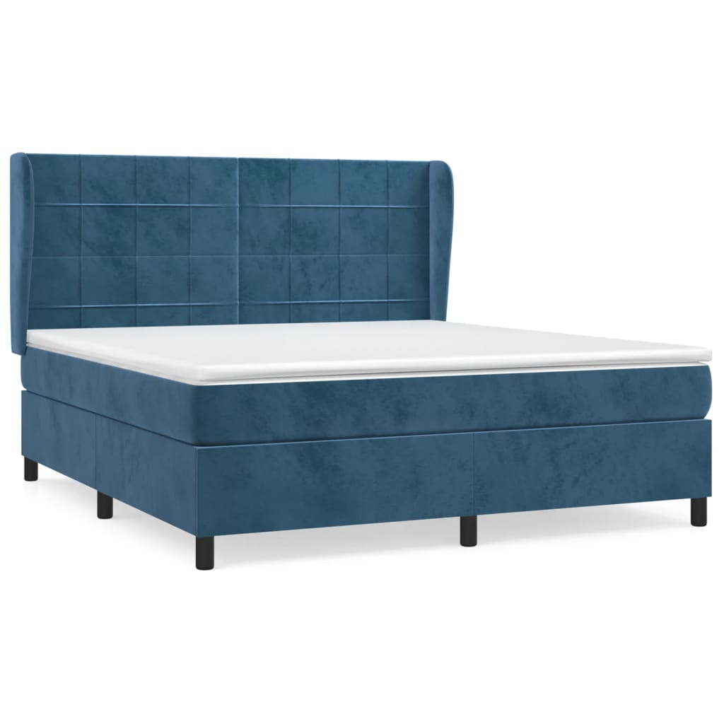 Κρεβάτι Boxspring με Στρώμα Σκούρο Μπλε 160x200 εκ. Βελούδινο
