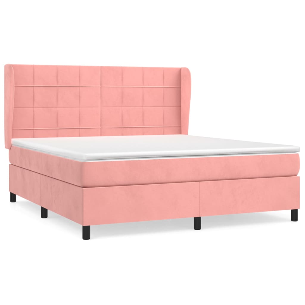 Κρεβάτι Boxspring με Στρώμα Ροζ 160x200 εκ. Βελούδινο