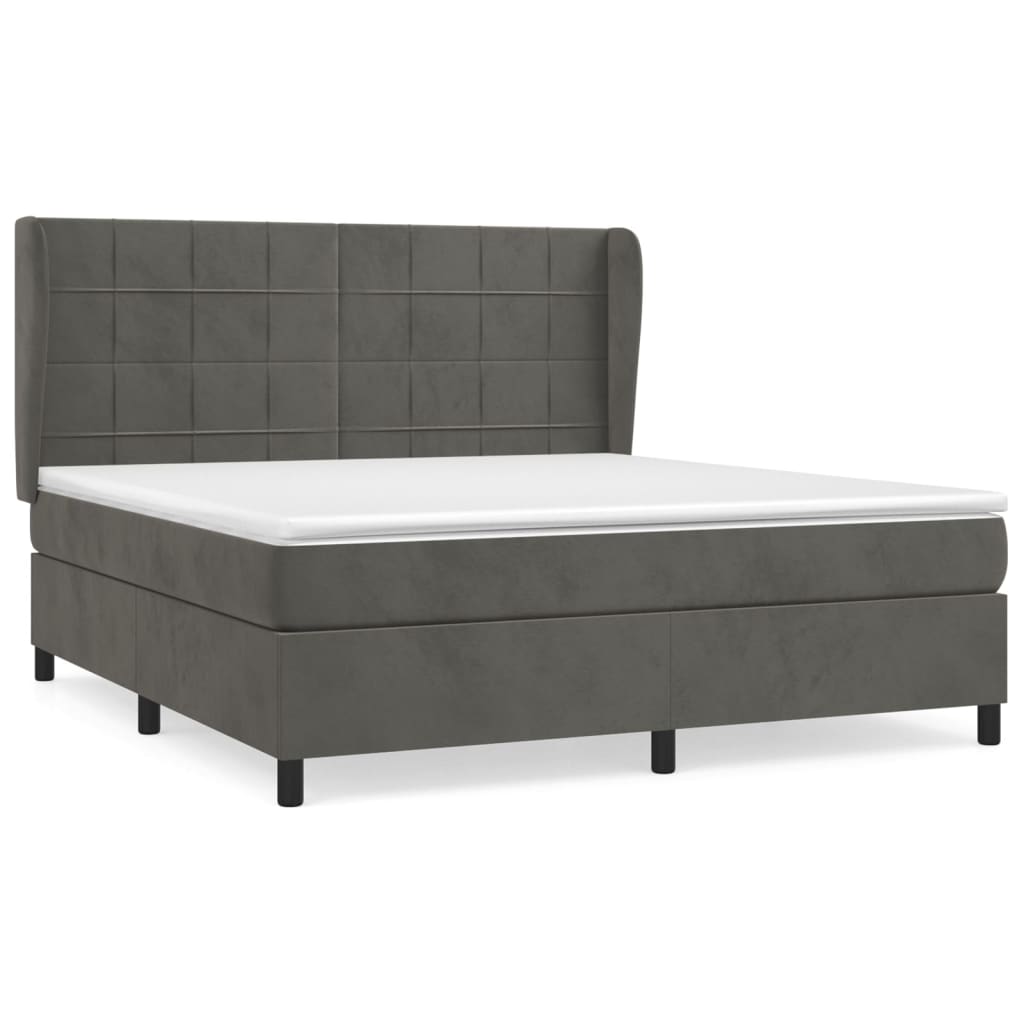 Κρεβάτι Boxspring με Στρώμα Σκούρο Γκρι 180x200 εκ. Βελούδινο