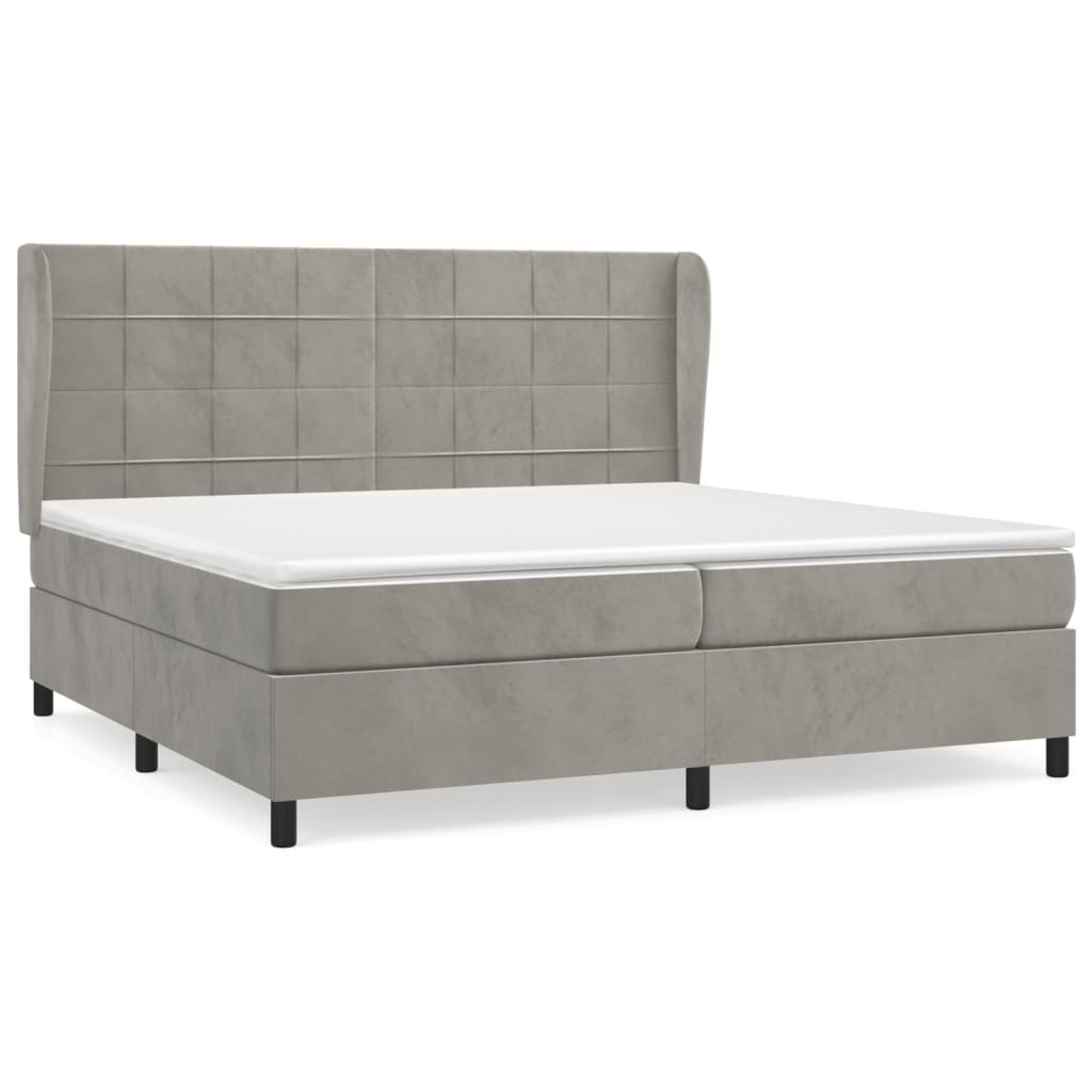 Κρεβάτι Boxspring με Στρώμα Ανοιχτό Γκρι 200x200 εκ. Βελούδινο - Pakobazaar