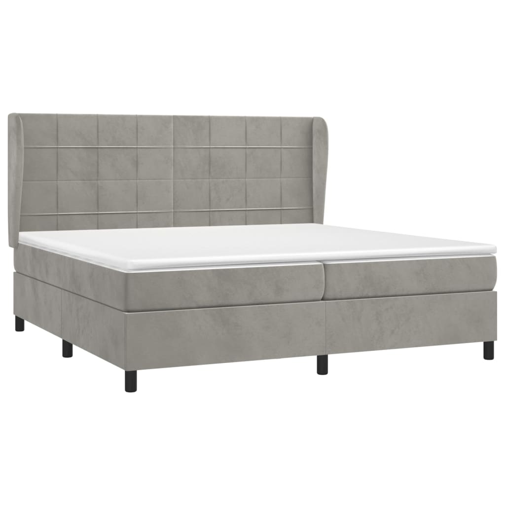 Κρεβάτι Boxspring με Στρώμα Ανοιχτό Γκρι 200x200 εκ. Βελούδινο - Pakobazaar