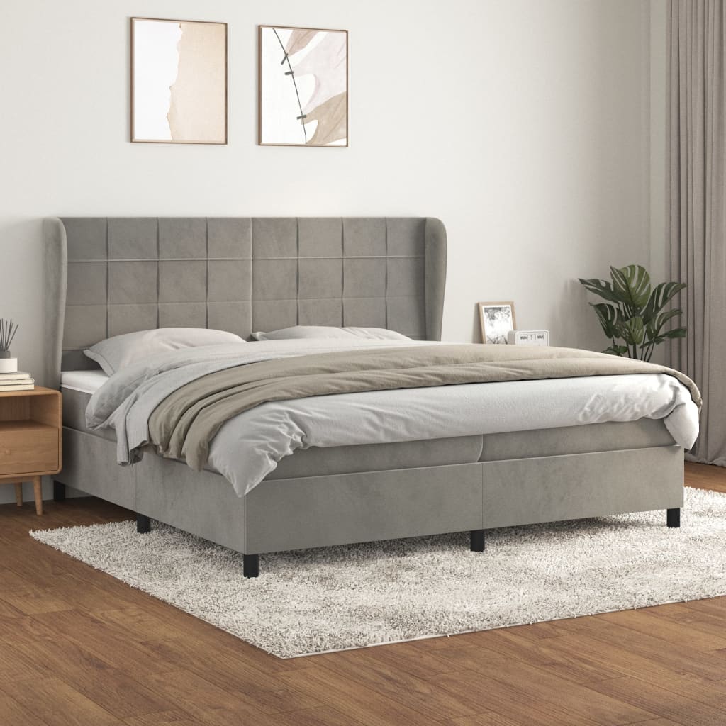 Κρεβάτι Boxspring με Στρώμα Ανοιχτό Γκρι 200x200 εκ. Βελούδινο - Pakobazaar