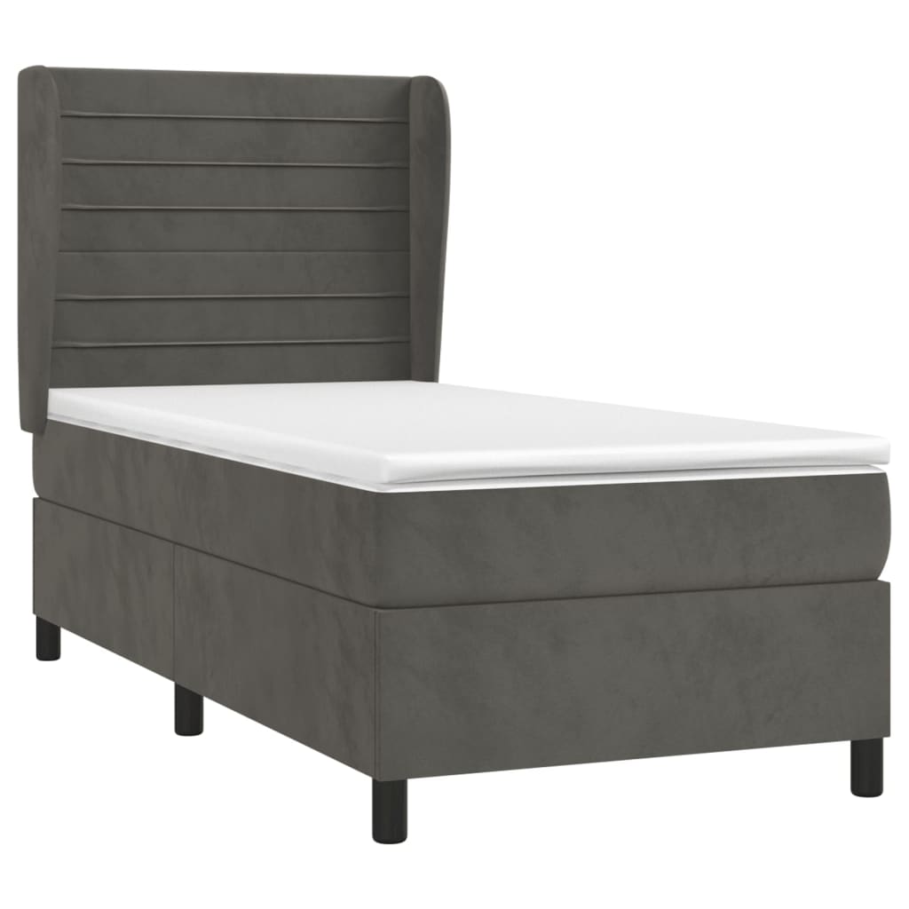 Κρεβάτι Boxspring με Στρώμα Σκούρο Γκρι 90x190 εκ. Βελούδινο