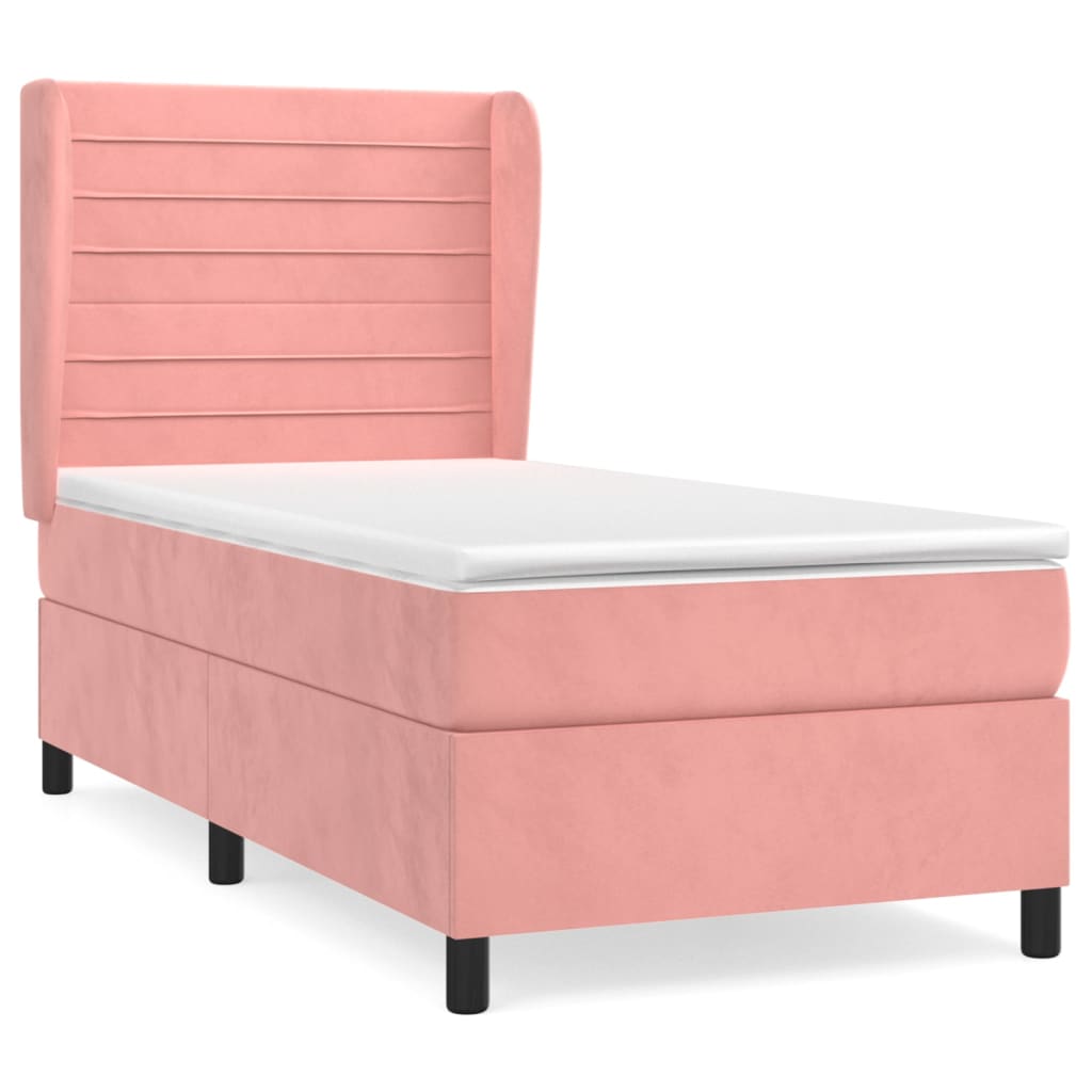 Κρεβάτι Boxspring με Στρώμα Ροζ 90x190 εκ. Βελούδινο