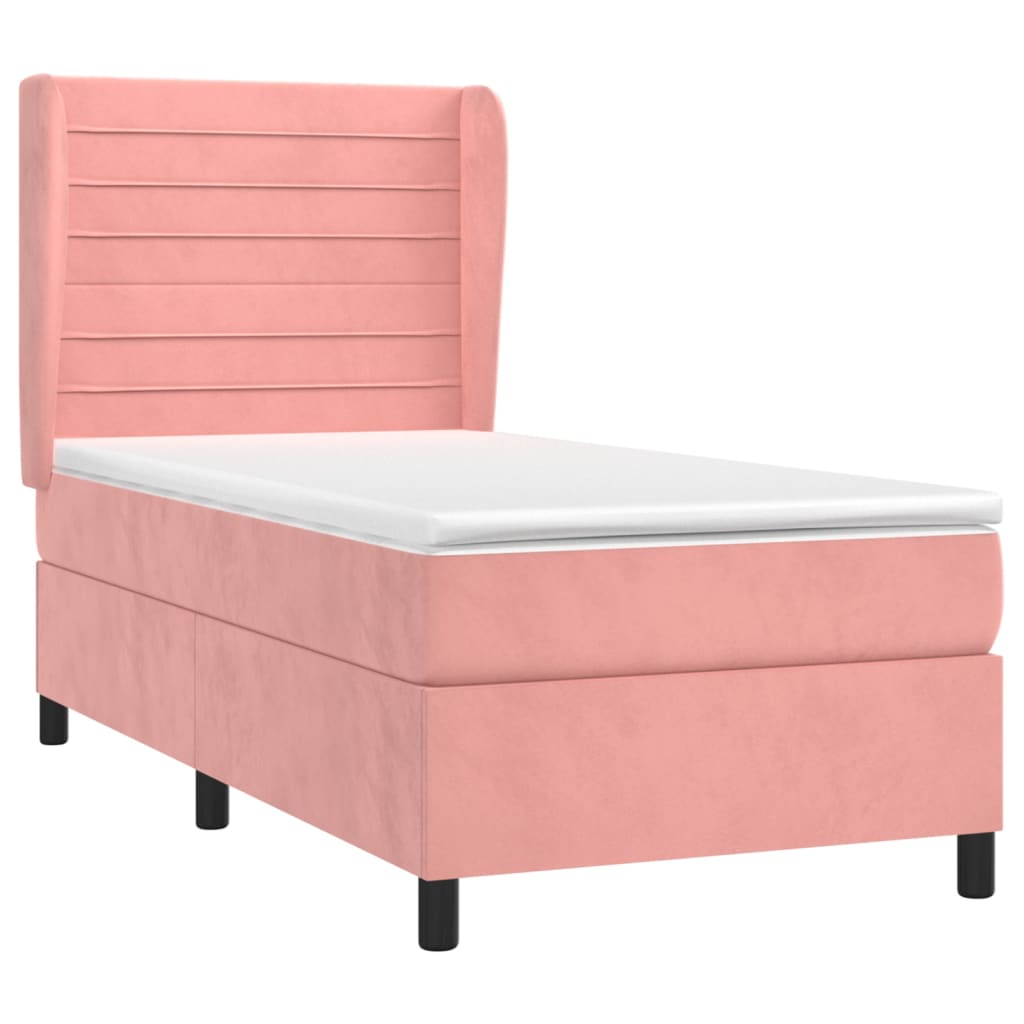 Κρεβάτι Boxspring με Στρώμα Ροζ 90x190 εκ. Βελούδινο