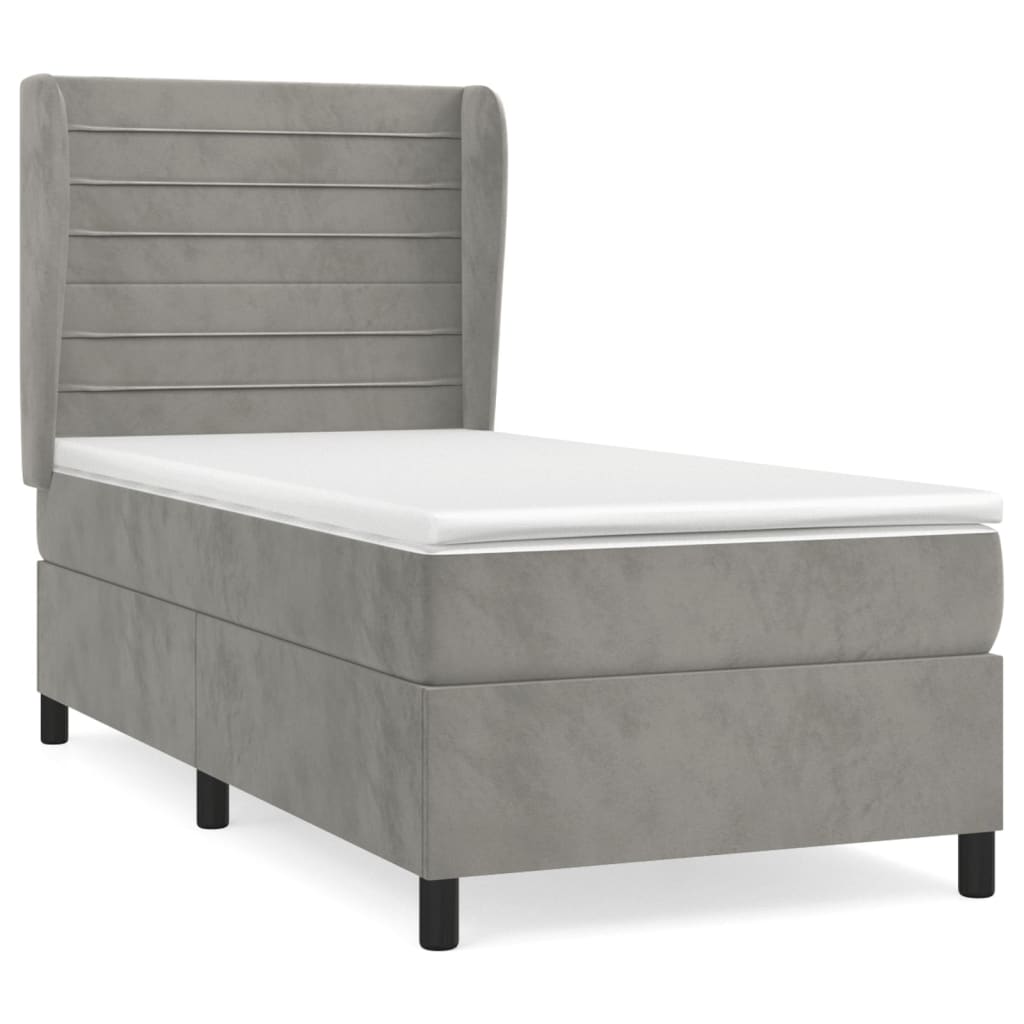 Κρεβάτι Boxspring με Στρώμα Ανοιχτό Γκρι 90x200 εκ. Βελούδινο - Pakobazaar