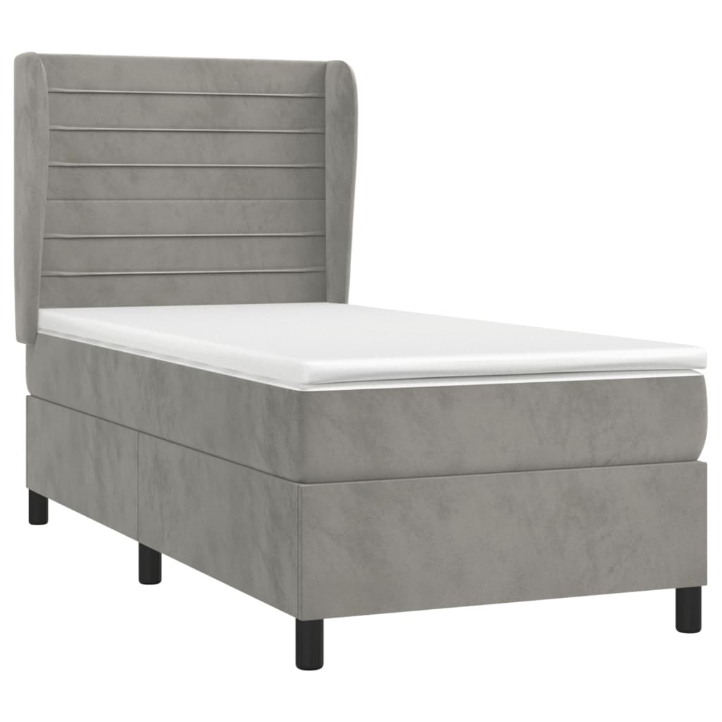 Κρεβάτι Boxspring με Στρώμα Ανοιχτό Γκρι 90x200 εκ. Βελούδινο - Pakobazaar