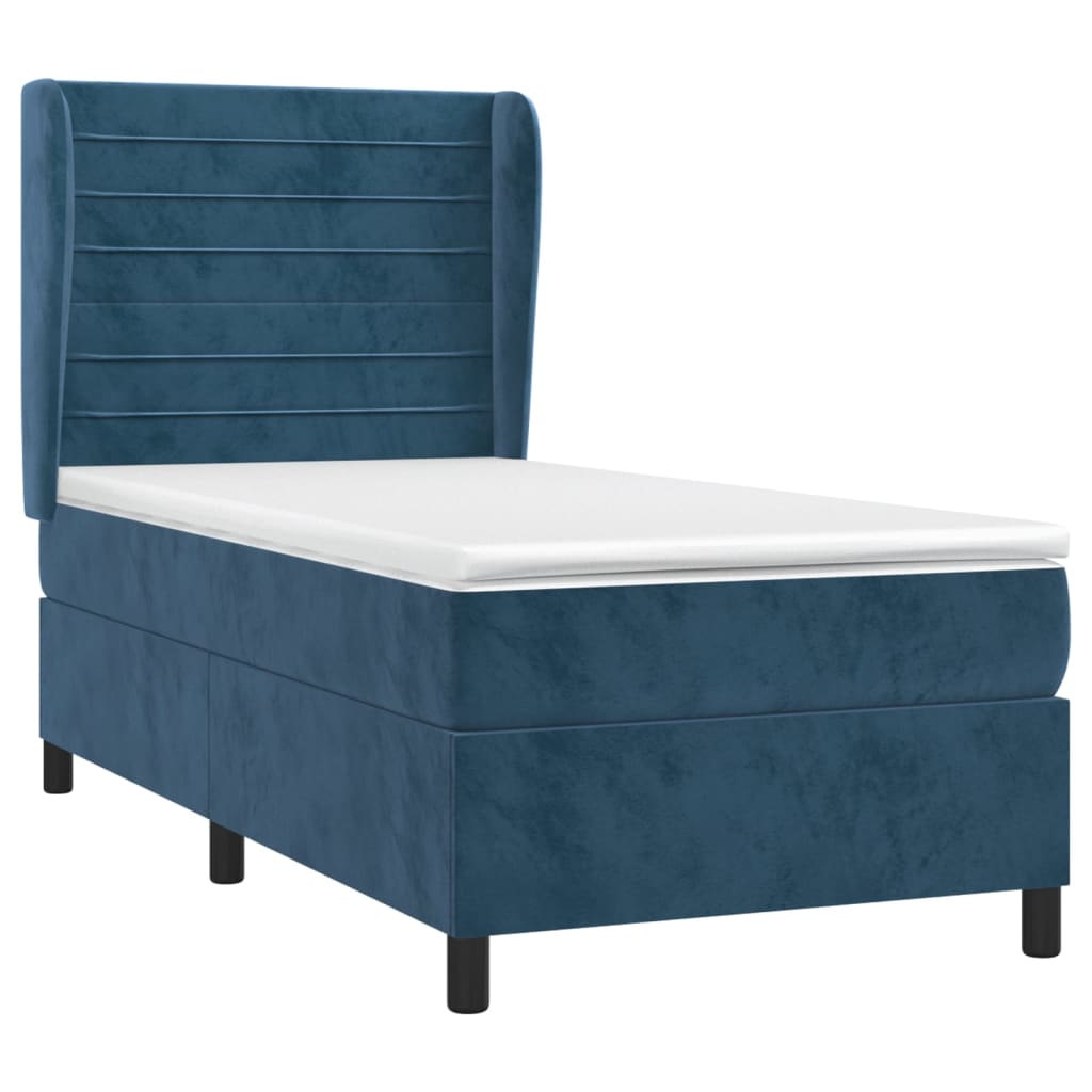 Κρεβάτι Boxspring με Στρώμα Σκούρο Μπλε 90x200 εκ. Βελούδινο
